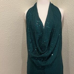 Elegant Teal Sequin Halter pantsuit perfect for Christmas/New Year celebrations